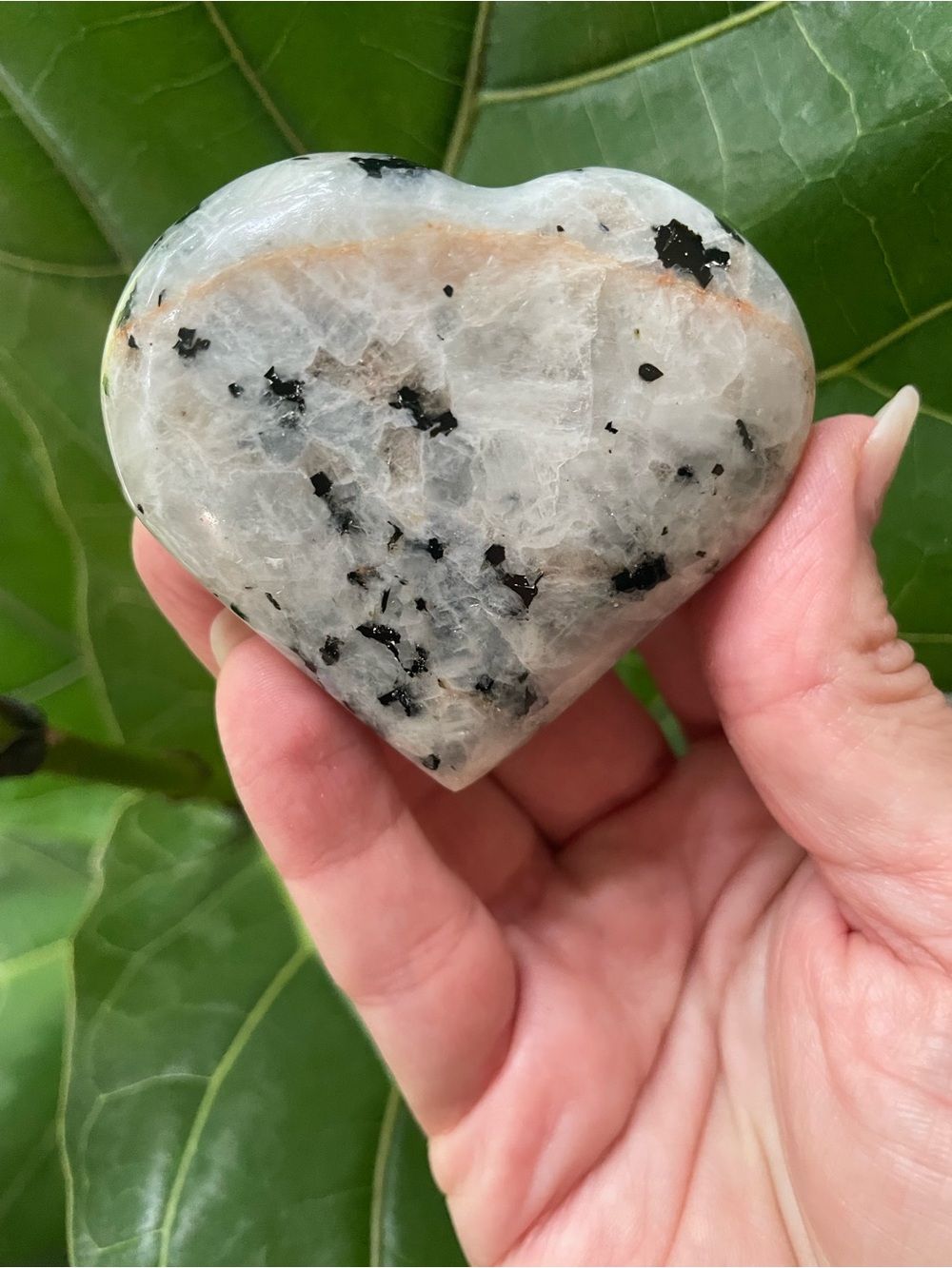 Rainbow moonstone fully polished crystal carved heart